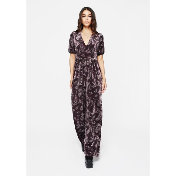 Disturbia Pants - Disturbia Deception Snake Foil Print Velour Jumpsuit Size 14 Boho Whimsigoth
